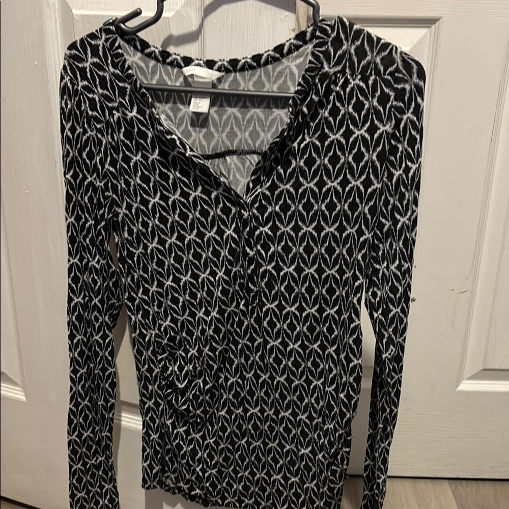 H&M Black and White Wrap Polo Blouse